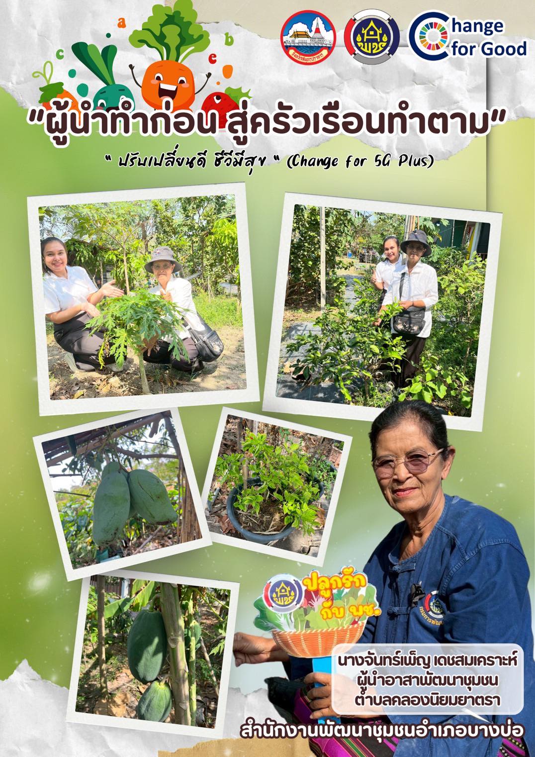 พช.บางบ่อ ติดตามหมู่บ้านต้นแบบสร้างความมั่นคงทางอาหาร น้อมนำแนวพระราชดำริฯ สู่ปฏิบัติการ "ผู้นำทำก่อน สู่ครัวเรือนทำตาม" สร้างชุมชนเข้มแข็งอย่างยั่งยืน